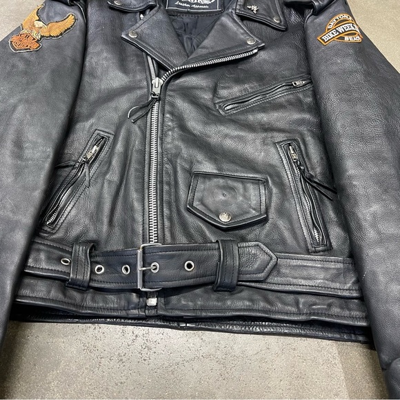 Unik Black Leather Motorcycle Jacket Asymmetrical Design - Picture 4 of 9